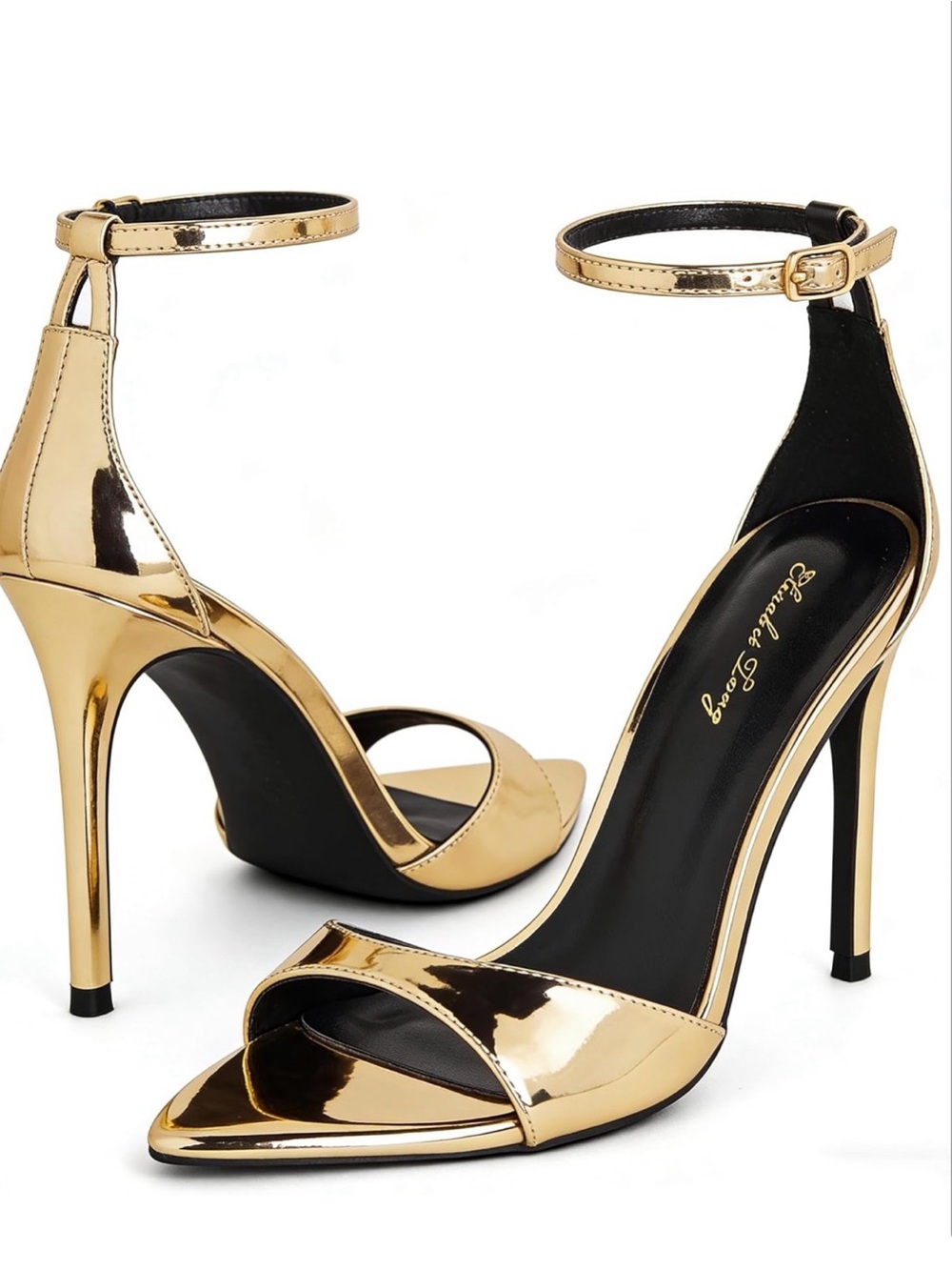 NEW: Women's Metallic Gold Ankle-Strap Stiletto Heels Size 8
